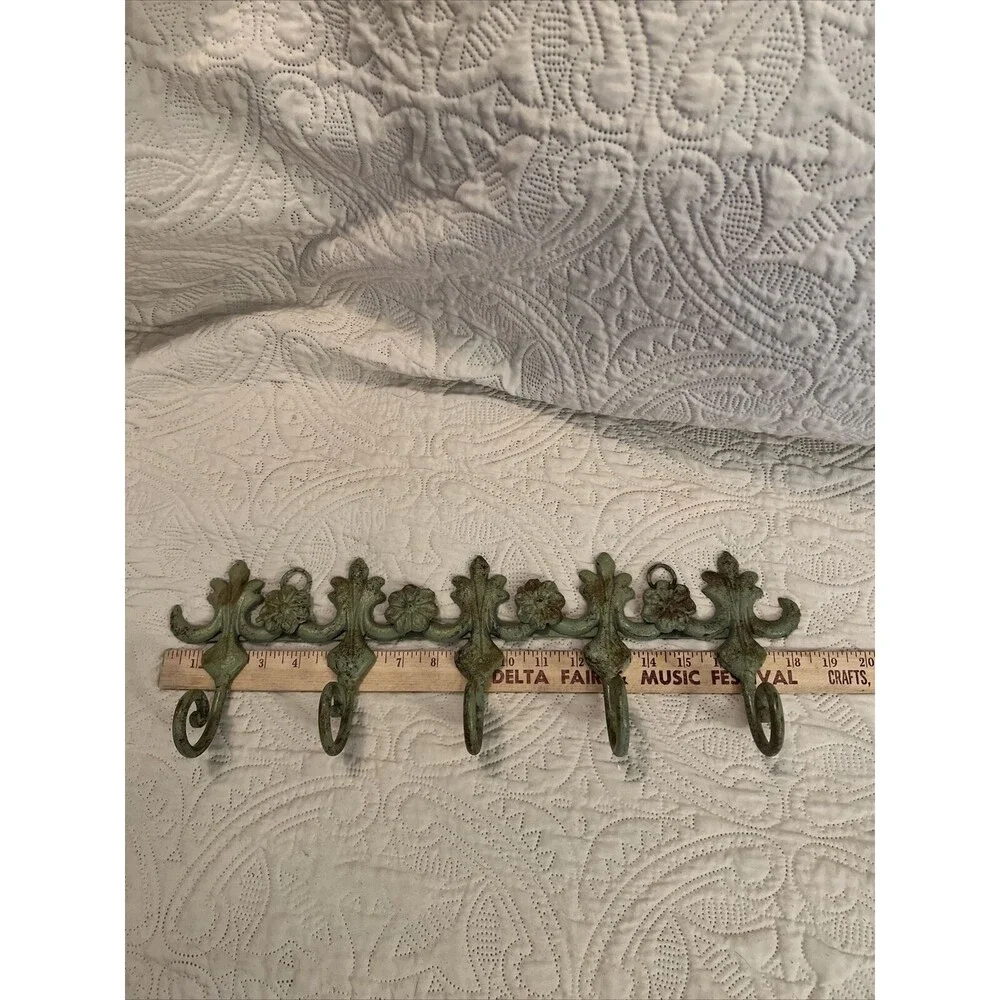 Vintage Cast Iron Green Distressed Wall Hook Holder